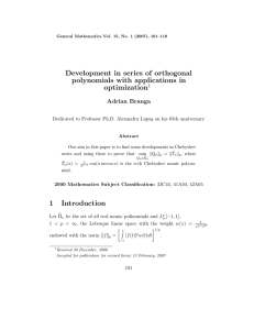 Development in series of orthogonal polynomials with applications in optimization Adrian Branga