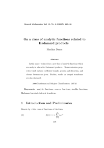 On a class of analytic functions related to Hadamard products Maslina Darus