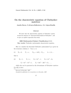 On the charateristic equation of Chebyshev matrices Amelia Bucur, S.Alvarez-Ballesteros, J.L. L´ opez-Bonilla