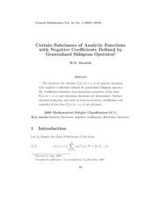 Certain Subclasses of Analytic Functions with Negative Coefficients Defined by Generalized S˘ al˘