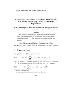 Argument Estimates of certain Multivalent Functions involving Dziok–Srivastava Operator T.N.Shanmugam, S.Sivasubramanian, Shigeyoshi Owa