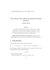 The method of the variation of constants for Riccati equations Cristinel Mortici