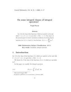 On some integral classes of integral operators 1 Virgil Pescar