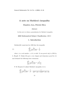 A note on Mathieu s inequality Dumitru Acu, Petric˘ a Dicu