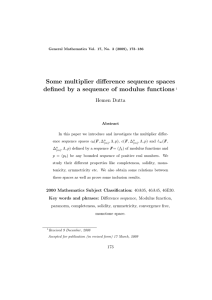 Some multiplier difference sequence spaces Hemen Dutta