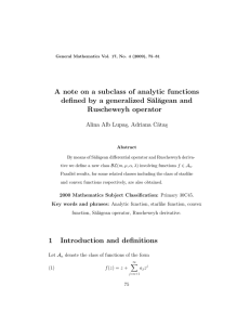 A note on a subclass of analytic functions al˘ agean and