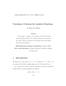 Univalence Criterion for Analytic Functions E. Deniz, H. Orhan
