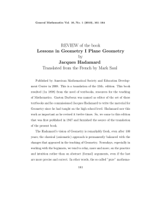 REVIEW of the book Lessons in Geometry I Plane Geometry by Jacques Hadamard
