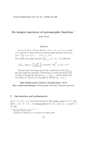 On integral operators of meromorphic functions Alina Totoi