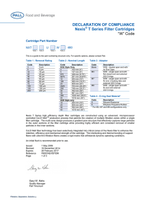 DECLARATION OF COMPLIANCE Nexis T Series Filter Cartridges