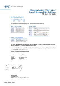 DECLARATION OF COMPLIANCE Supor® Beverage Filter Cartridges “W” Code