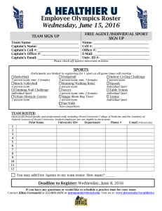 Employee Olympics Roster Wednesday, June 15, 2016 FREE AGENT/INDIVIDUAL SPORT