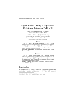 Algorithm for Finding a Biquadratic Cyclotomic Extension Field of Q