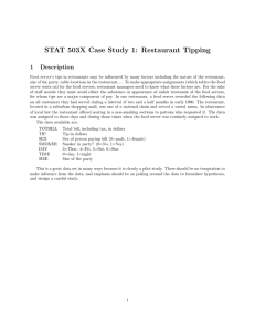 STAT 503X Case Study 1: Restaurant Tipping 1 Description