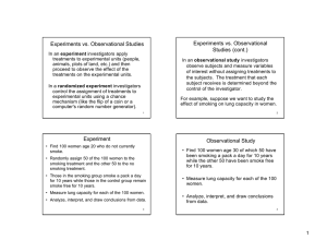 Experiments vs. Observational Experiments vs. Observational Studies Studies (cont.)