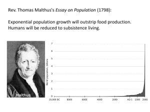 Essay on Population  Exponential population growth will outstrip food production.