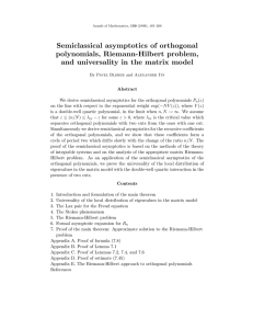 Semiclassical asymptotics of orthogonal polynomials, Riemann-Hilbert problem,