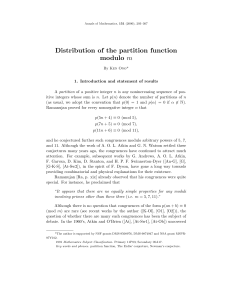 Distribution of the partition function modulo