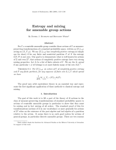 Entropy and mixing for amenable group actions