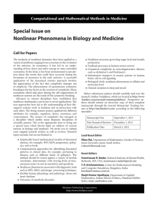 Special Issue on Nonlinear Phenomena in Biology and Medicine Call for Papers