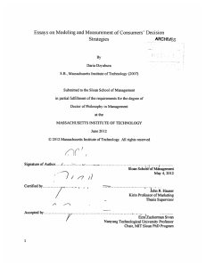 Essays  on Modeling  and Measurement  of Consumers' ... Strategies ARCH1VES