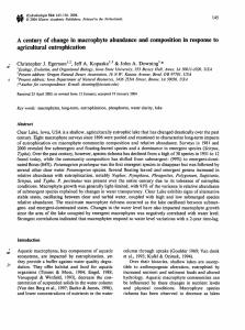 A century of change in macrophyte abundance and composition in... agricultural eutrophication
