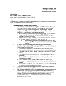 Policy Number: 2 Title: Activities Subject to IRB Jurisdiction