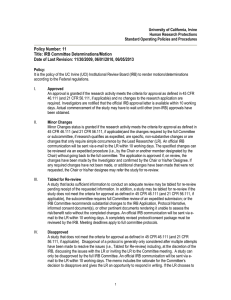 Policy Number: 11 Title: IRB Committee Determinations/Motion