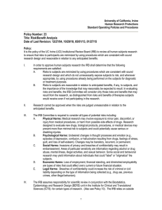 Policy Number: 23 Title: Risk/Benefit Analysis