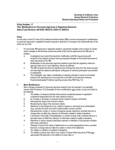 Policy Number: 17 Title: Modifications to Previously Approved or Registered Research