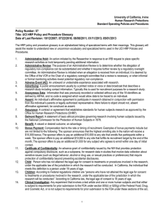 Policy Number: 57 Title: UCI HRP Policy and Procedure Glossary