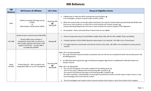 IRB Reliances IRB IRB Partners &amp; Affiliates UCI’s Role