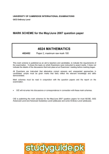 4024 MATHEMATICS  MARK SCHEME for the May/June 2007 question paper