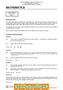 General Certificate of Education Ordinary Level 4024 Mathematics June 2010