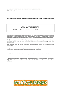 4024 MATHEMATICS  MARK SCHEME for the October/November 2006 question paper