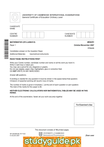 UNIVERSITY OF CAMBRIDGE INTERNATIONAL EXAMINATIONS General Certificate of Education Ordinary Level 4024/01