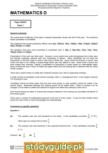 General Certificate of Education Ordinary Level Principal Examiner Report for Teachers