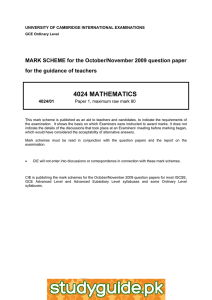 4024 MATHEMATICS  MARK SCHEME for the October/November 2009 question paper