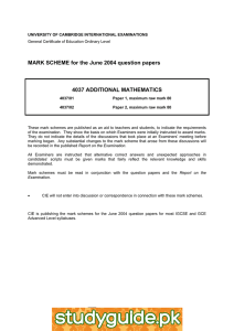 MARK SCHEME for the June 2004 question papers  4037 ADDITIONAL MATHEMATICS