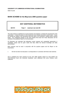 MARK SCHEME for the May/June 2006 question paper  4037 ADDITIONAL MATHEMATICS