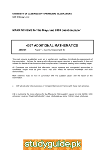 4037 ADDITIONAL MATHEMATICS  MARK SCHEME for the May/June 2008 question paper
