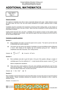 General Certificate of Education Ordinary Level 4037 Additional Mathematics June 2010