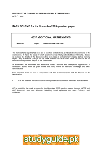 MARK SCHEME for the November 2005 question paper  4037 ADDITIONAL MATHEMATICS
