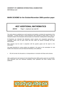 4037 ADDITIONAL MATHEMATICS  MARK SCHEME for the October/November 2006 question paper