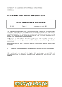 MARK SCHEME for the May/June 2006 question paper  5014/01 ENVIRONEMNTAL MANAGEMENT