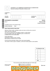 UNIVERSITY OF CAMBRIDGE INTERNATIONAL EXAMINATIONS General Certificate of Education Ordinary Level 5014/01