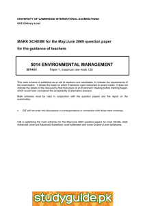 5014 ENVIRONMENTAL MANAGEMENT  MARK SCHEME for the May/June 2009 question paper