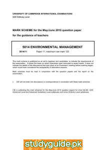 5014 ENVIRONMENTAL MANAGEMENT  MARK SCHEME for the May/June 2010 question paper