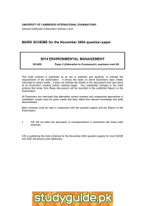 MARK SCHEME for the November 2004 question paper  5014 ENVIRONMENTAL MANAGEMENT