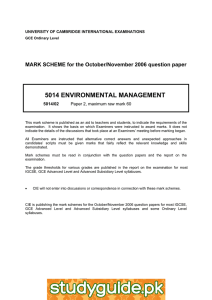 5014 ENVIRONMENTAL MANAGEMENT  MARK SCHEME for the October/November 2006 question paper